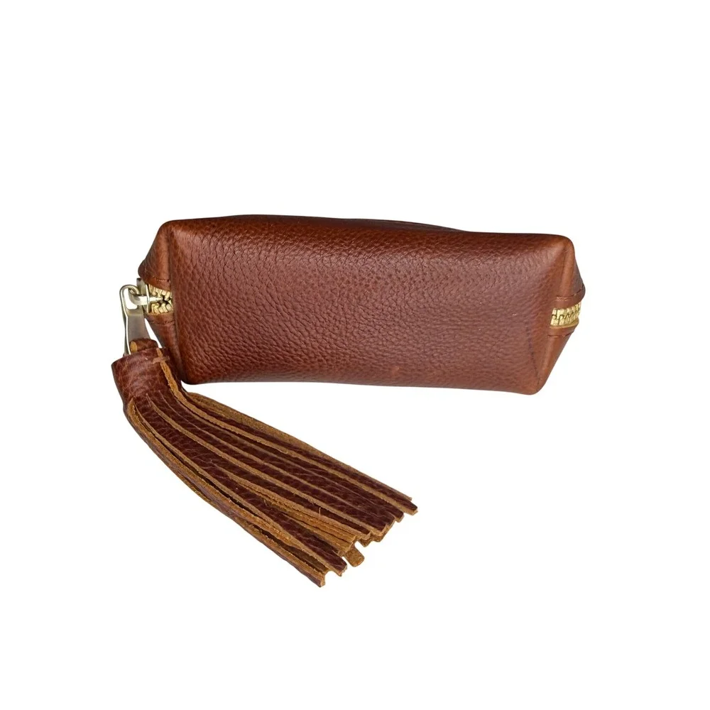 Portland Leather Goods Taco Tassel Pouch Nutmeg Brown Leather Cosmetic Bag New